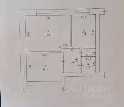 Квартира, 2 комнаты, 43.6 м