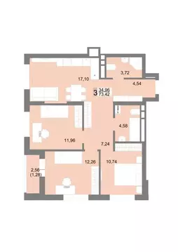 3-к кв. Свердловская область, Екатеринбург ул. Тенистая, 8с5 (73.42 м)