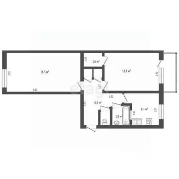 2-к кв. Вологодская область, Сокол Гражданская ул., 4 (45.7 м)