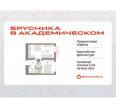 1-комнатная квартира: Екатеринбург, микрорайон Академический, 19-й ...