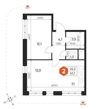 2-комнатная квартира: посёлок городского типа Некрасовский, Заводская ...