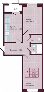 2-к кв. Чувашия, Новочебоксарск Советская ул., поз1 (65.93 м)