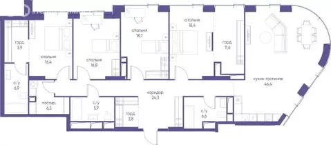 4-комнатная квартира: Москва, улица Сергея Макеева, 7с4 (188.1 м)