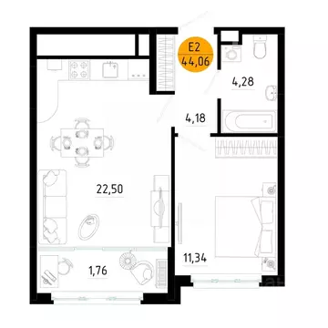1-к кв. Рязанская область, Рязань ул. Земнухова (44.06 м)