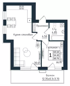 1-к кв. Калининградская область, Янтарный пгт Янтарные Сезоны жилой ...