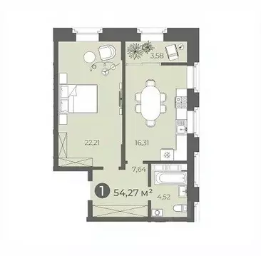 1-к кв. Чувашия, Чебоксары ул. Карла Маркса, 50к1 (54.27 м)