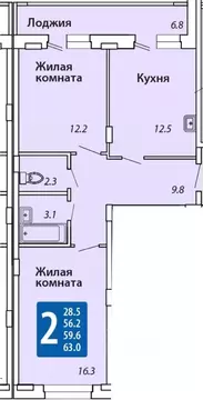 2-к кв. Чувашия, Новочебоксарск Советская ул., 54 (59.6 м)