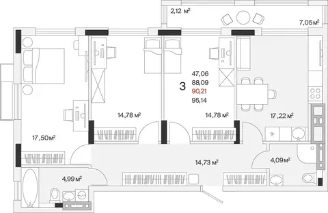 3-к кв. Калининградская область, Гурьевский муниципальный округ, пос. ...