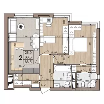 2-к кв. Рязанская область, Рязань ул. Новоселов, 33Б (66.5 м)