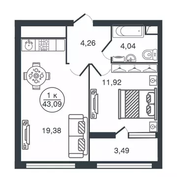 1-к кв. Тверская область, Тверь Южный мкр,  (43.09 м)
