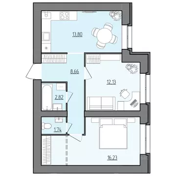2-к кв. Ярославская область, Рыбинск Февральская ул. (55.38 м)
