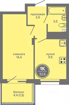 1-к кв. Пермский край, Пермь ш. Космонавтов, 309Ак1 (32.6 м)