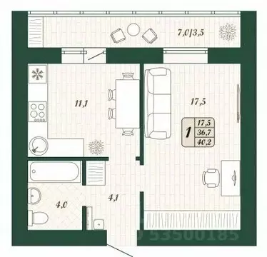 1-к кв. Самарская область, Волжский район, Смышляевка городское ...