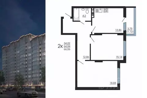 3-к кв. Воронежская область, Воронеж Мостозавод мкр, Каскад жилой ...