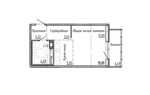 Квартира-студия: Санкт-Петербург, набережная реки Каменки, 11к1 (30.09 ...