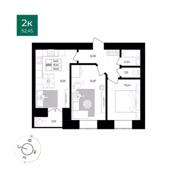 2-к кв. Ярославская область, Ярославль Северный жилрайон, 15-й мкр, ...