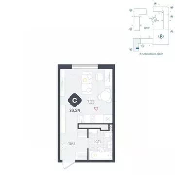 Студия Тюменская область, Тюмень Сибирский жилой комплекс (26.24 м)