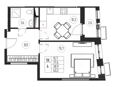 1-к кв. Московская область, Пушкино ул. Тургенева, 15Б (38.9 м)