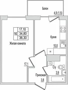 1-к кв. Псковская область, Псков ул. Юности, 10к1 (36.3 м)