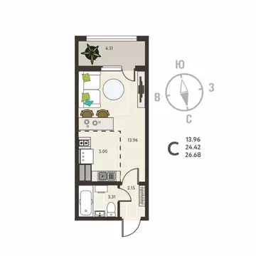 Студия Воронежская область, с. Новая Усмань, Ольха мкр  (26.68 м)