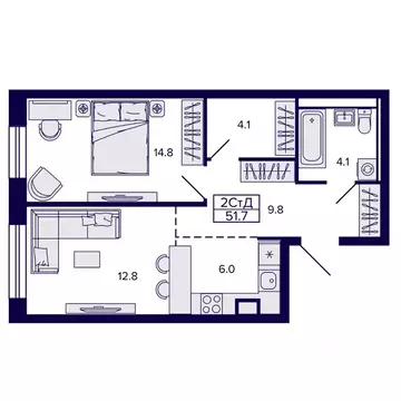 2-к кв. Хабаровский край, Хабаровск ул. Карла Маркса (51.61 м)