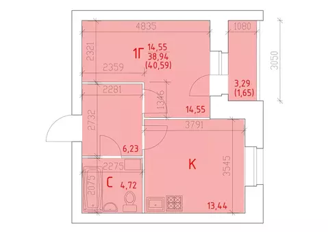 1-к кв. Вологодская область, Череповец 109-й мкр,  (40.59 м)