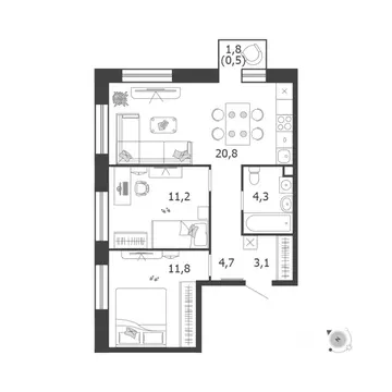 2-к кв. Москва 3-я оч., Шагал жилой комплекс, к6 (56.4 м)