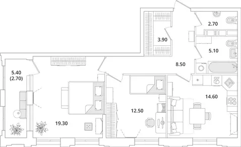 2-к кв. Санкт-Петербург Планерная ул., 99 (68.9 м)