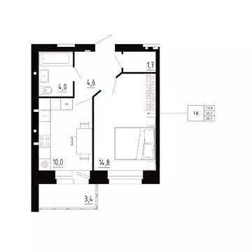 1-к кв. Орловская область, Орловский район, д. Образцово, Первый мкр  ...