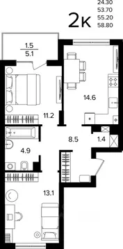 2-к кв. Калининградская область, Гурьевский муниципальный округ, пос. ...