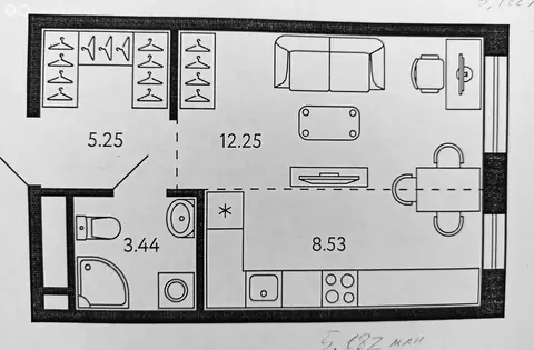 Квартира-студия: Уфа, улица Расула Гамзатова, 5 (29.47 м)