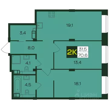 2-к кв. Чувашия, Чебоксары просп. Чебоксарский (70.6 м)