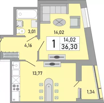 1-к кв. Башкортостан, Уфа Бакалинская ул., 9/1 (36.3 м)