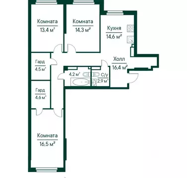 3-к кв. Самарская область, Самара Грин Ривер жилой комплекс (91.42 м)