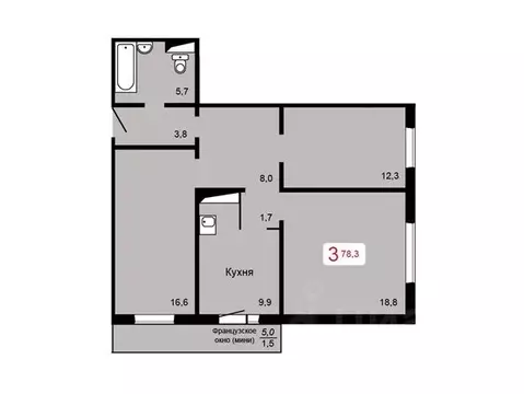 3-к кв. Красноярский край, Красноярск ул. Кутузова, 2с4 (76.9 м)