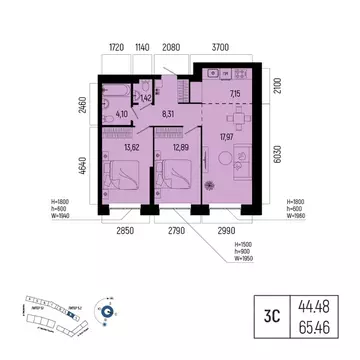 3-к кв. Башкортостан, Уфа Глумилино-1 мкр, Новатор жилой комплекс ...