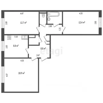 3-к кв. Пермский край, Пермь Братская ул., 2/2 (66.8 м)