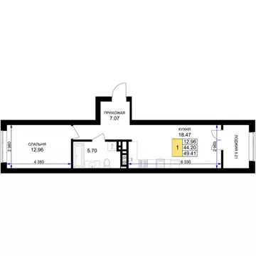 1-комнатная квартира: Гурьевск, жилой комплекс Включи (49.41 м)