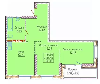 2-к кв. Приморский край, Владивосток ул. 2-я Строительная, 25 (57.0 м)