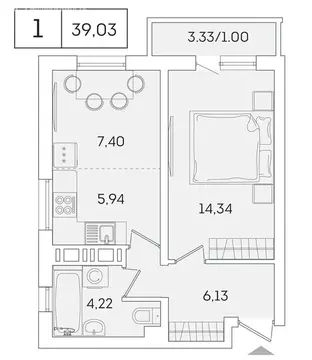 1-комнатная квартира: Мурино, Графская улица, 6к4 (38 м)