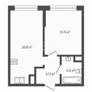 1-комнатная квартира: Тюмень, улица Пожарных и Спасателей, 14 (41.19 ...