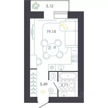 Студия Пензенская область, Пенза Колышлейская ул., 7 (30.45 м)