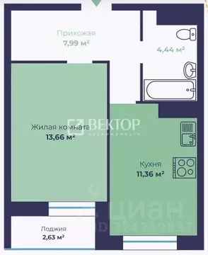 1-к кв. Ярославская область, Ярославль Чернопрудная ул., 15 (38.77 м)