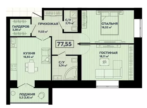 2-комнатная квартира: Йошкар-Ола, Красноармейская улица, 52 (79 м)
