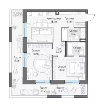1-к кв. Москва Г мкр, Форивер жилой комплекс, 2 (75.1 м)