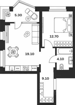 1-к кв. Тульская область, Тула ул. Михеева, 9А (50.3 м)