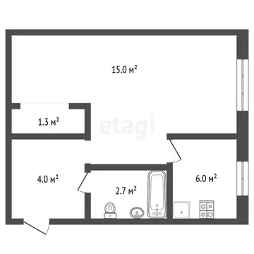 1-комнатная квартира: Челябинск, улица Гагарина, 52 (29.9 м)