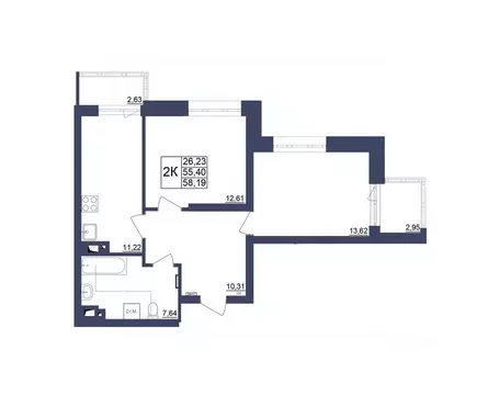 2-к кв. Башкортостан, Уфа Космос жилой комплекс, лит1 (57.94 м)