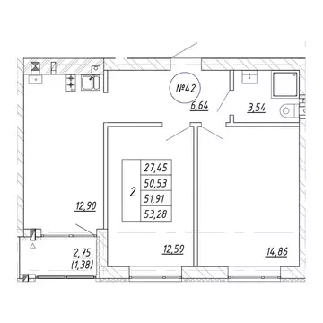 2-к кв. Калининградская область, Зеленоградск  (53.28 м)