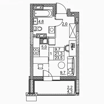 1-комнатная квартира: Волгоград, ЖК Засекин  (23.5 м)